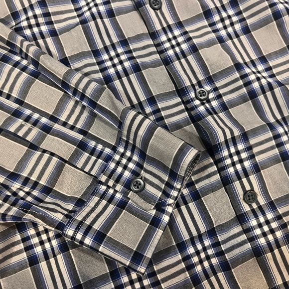 Banana Republic dress shirt mens XL Camden Fit gray blue plaid button down nice! - Picture 2 of 10